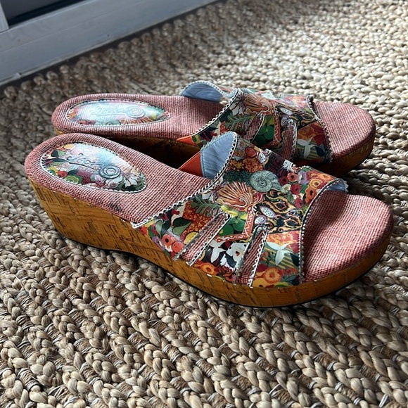 Made in Italy Jeon Leather Colorful Art to Wear Cork Platform Slip On Sandals 8 - Picture 11 of 15